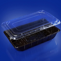 Контейнер прямоугольный с крышкой 1500 мл 275х177 мм H55 мм OPS черный/прозрачный