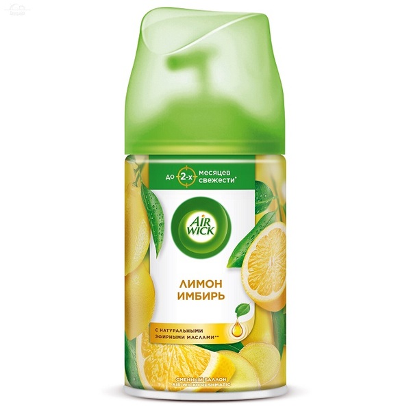 Освежитель воздуха 250 мл Аирвик сменный блок Лимон и имбирь Освежитель воздуха 250 мл Аирвик сменный блок Лимон и имбирь