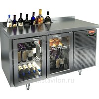 Стол холодильный 600 с ванной для льда под бутылки со стеклянными дверями с бортом SNG 11 HT V HICOLD  +2...+10°С   2 двери  нержавеющая сталь