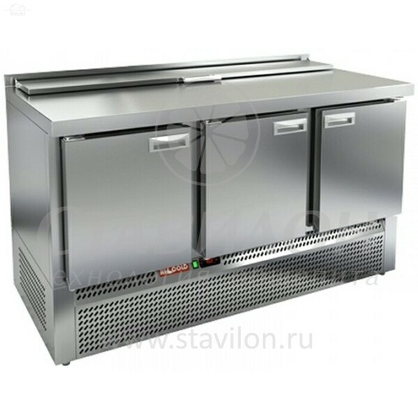 Стол для салатов GN с бортом SLE2-111GN (1/6) HICOLD +2...+10°С 3 двери нержавеющая сталь Стол для салатов GN с бортом SLE2-111GN (1/6) HICOLD +2...+10°С 3 двери нержавеющая сталь