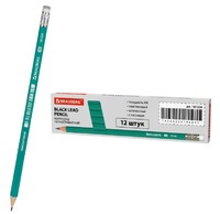 Карандаш чернографитный BRAUBERG, 1 шт., "Grass", НВ, с резинкой, пластиковый, зеленый корпус