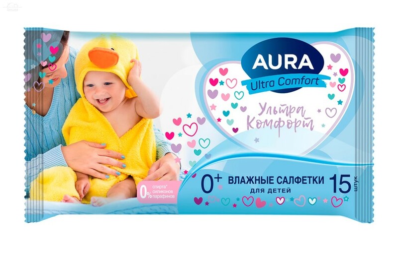 AURA Влажные салфетки детские 15 шт Ultra Comfort, 0+, без спирта AURA Влажные салфетки детские 15 шт Ultra Comfort, 0+, без спирта