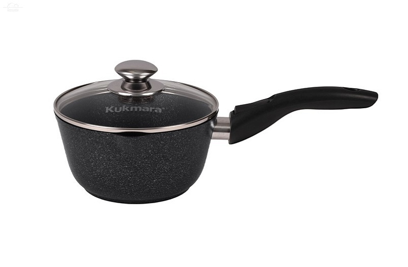 Кастрюля-ковш литая 1,5 л съемная ручка стеклянная крышка темный мрамор Kukmara Кастрюля-ковш литая 1,5 л съемная ручка стеклянная крышка темный мрамор Kukmara