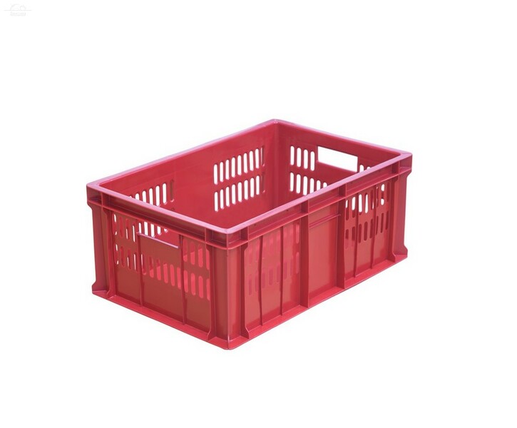Ящик для колбас 46 л 600х400х250 мм перфорированные бока, сплошное дно красный НЕТ Ящик для колбас 46 л 600х400х250 мм перфорированные бока, сплошное дно красный НЕТ