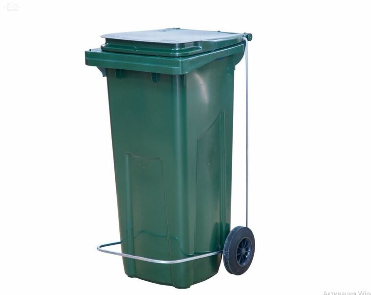 Контейнер для мусора 120 л с крышкой на колесах с педалью зеленый Контейнер для мусора 120 л с крышкой на колесах с педалью зеленый