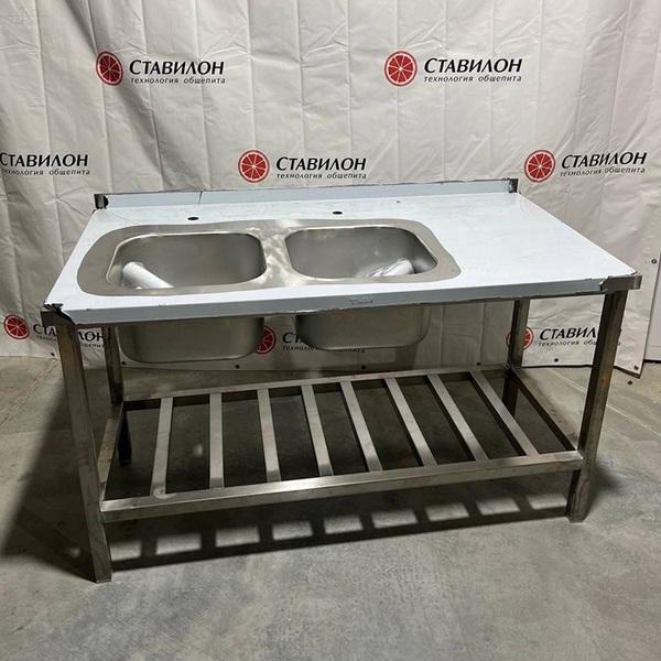 Стол с ванной с бортом УСПВБ-2Л-15080-П4 без эксплуатации УЦЕНКА каркас профиль нерж 40х40 цельнотяные две мойки слева Стол с ванной с бортом УСПВБ-2Л-15080-П4 без эксплуатации УЦЕНКА каркас профиль нерж 40х40 цельнотяные две мойки слева