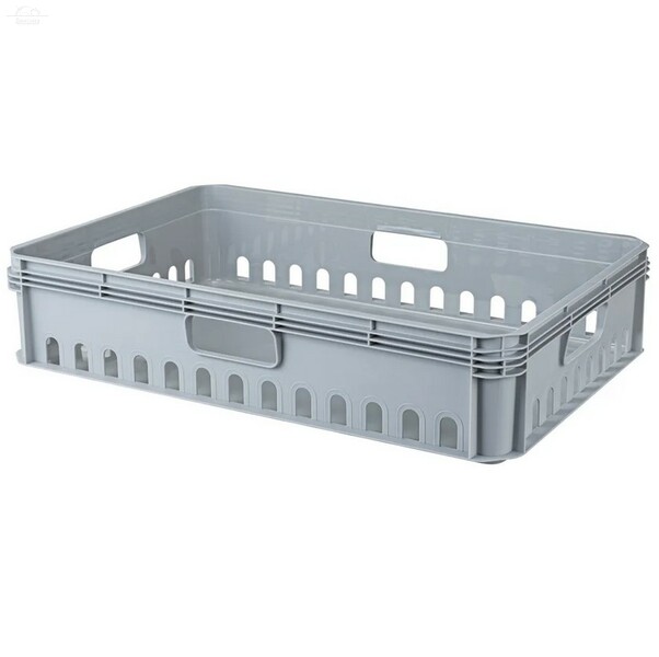 Ящик универсальный 27 л 600х400х130 ПЕРФОРИРОВАННЫЙ серый, Евробокс Рестола крышка 425233230 Ящик универсальный 27 л 600х400х130 ПЕРФОРИРОВАННЫЙ серый, Евробокс Рестола крышка 425233230