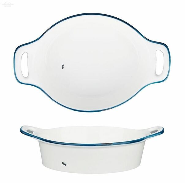 Блюдо овальное 25х26см H 5,5см 800 мл Bakery- Fusion P.L. фарфор белый с синим краем Блюдо овальное 25х26см H 5,5см 800 мл Bakery- Fusion P.L. фарфор белый с синим краем