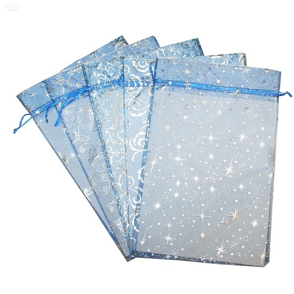 Мешочек из органзы 350х250мм (микс 5 дизайнов) СИНИЙ Мешочек из органзы 350х250мм (микс 5 дизайнов) СИНИЙ