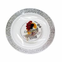 Тарелка пластиковая D190 мм столовая 6 шт/упак белый с серебряной ажурной каймой Complement PS
