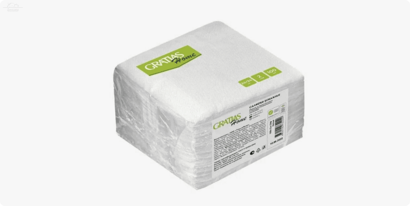 Салфетки 24х24 см 2 слоя 100 шт/уп Gratias Home белый Салфетки 24х24 см 2 слоя 100 шт/уп Gratias Home белый