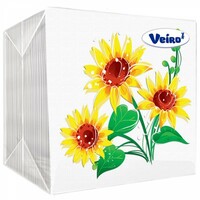 Салфетки 24х24 см 1 слой 50 шт/уп с рисунком  Подсолнух целлюлоза VEIRO