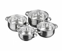 Набор кастрюль 8 пр. 1,6л+2,2л+3,2л+4,2л нерж.сталь со стеклянной крышкой Грета Катунь