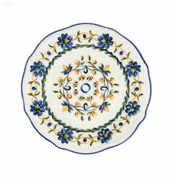 Тарелка мелкая 26 см Tuscan Bloom Porser керамика, белый с синей каймой, с узором цветочки Тарелка мелкая 26 см Tuscan Bloom Porser керамика, белый с синей каймой, с узором цветочки